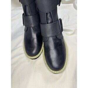 Black, Corked Woke Boot Distressed, Upper Double Buckle Details Inside Zip ￼￼